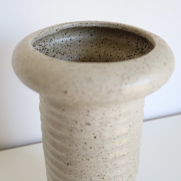 Vintage Handmade Speckled Ceramic Column Flare Rim Vase - Picture 6 of 12
